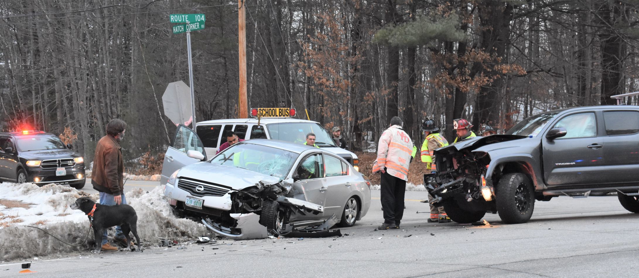 Meredith crash involves car, pickup, school bus van